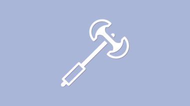 White Medieval poleaxe icon isolated on purple background. 4K Video motion graphic animation