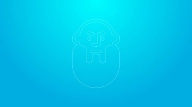 Pink line Viking head icon isolated on blue background. 4K Video motion graphic animation