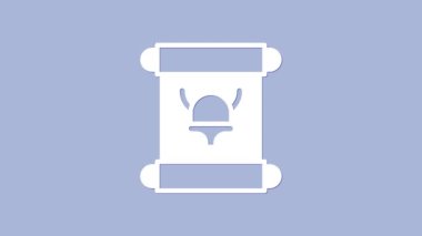 Beyaz KHK, kağıt, parşömen, parşömen simgesi mor arkaplanda izole edilmiş. 4K Video hareketli grafik canlandırması