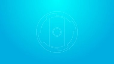 Pink line Shield viking icon isolated on blue background. Round wooden shield. Security, safety, protection, privacy, guard concept. 4K Video motion graphic animation
