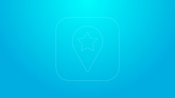 Pink line Location for camping or tours and travels icon isolated on blue background. 4K Video motion graphic animation — Stockvideo