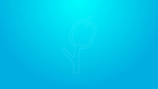 Pink line Marshmallow on stick icon isolated on blue background. 4K Video motion graphic animation — Vídeos de Stock