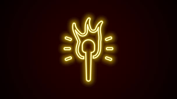 Parlayan neon hattı alev ikonu siyah arkaplanda izole edildi. Sembol ateşi sıcak, alev gücü, alev ve ısı. 4K Video hareketli grafik canlandırması — Stok video