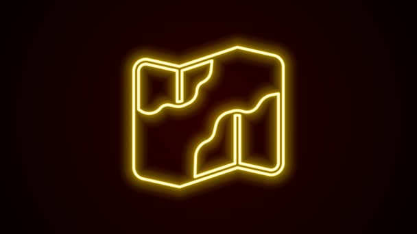 Glowing neon line Camping and hiking on map icon isolated on black background. 4K Video motion graphic animation — Αρχείο Βίντεο