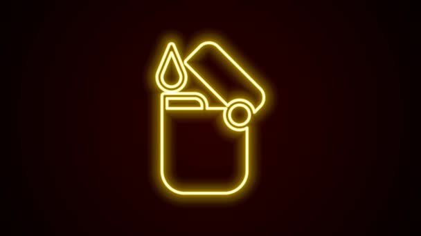Zářící neonová čára Ikona zapalovače izolovaná na černém pozadí. Grafická animace pohybu videa 4K — Stock video