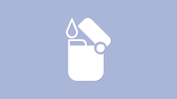 Ícone de isqueiro branco isolado no fundo roxo. Animação gráfica em movimento de vídeo 4K — Vídeo de Stock