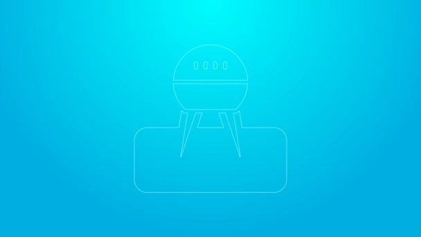 Pink line Barbecue grill icon isolated on blue background. BBQ grill party. 4K Video motion graphic animation — Stock Video