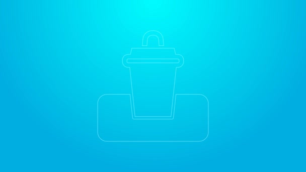 Pink line Trash can icon isolated on blue background. Garbage bin sign. Recycle basket icon. Office trash icon. 4K Video motion graphic animation — Stock Video