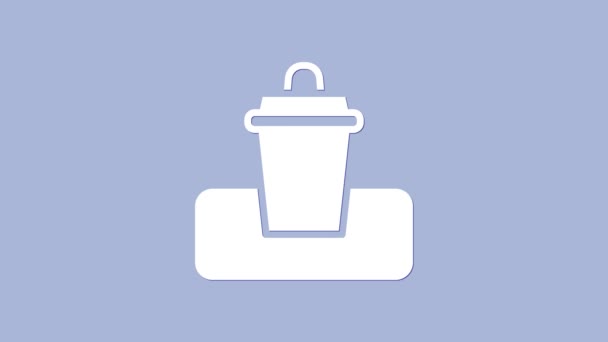 Papelera blanca puede icono aislado sobre fondo púrpura. Cartel de basura. Reciclar icono de cesta. Icono de basura de oficina. Animación gráfica de vídeo 4K — Vídeo de stock