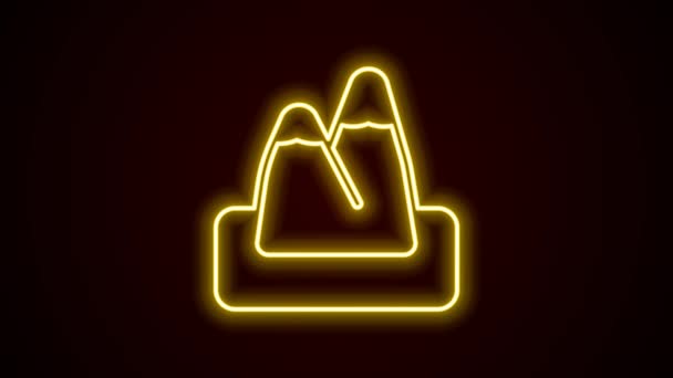 Glowing neon line Mountains icon isolated on black background. Symbol of victory or success concept. 4K Video motion graphic animation — Stock Video