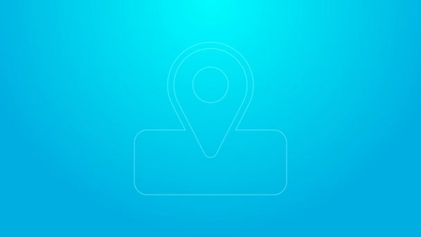 Linha rosa Localização para camping ou passeios e viagens ícone isolado no fundo azul. Animação gráfica em movimento de vídeo 4K — Vídeo de Stock