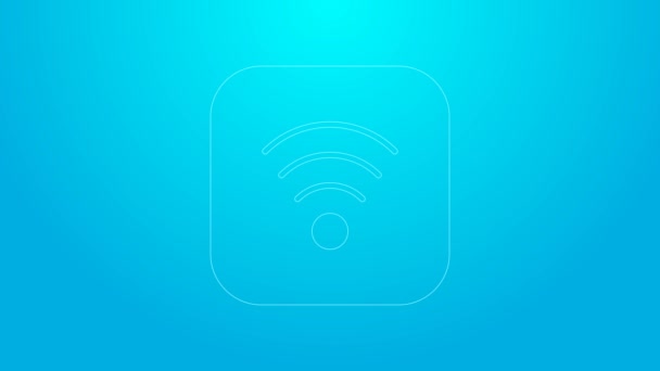 Ροζ γραμμή Wi-Fi ασύρματο internet σύμβολο δικτύου απομονωμένο σε μπλε φόντο. 4K Γραφική κίνηση κίνησης βίντεο — Αρχείο Βίντεο