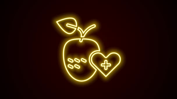 Glowing neon line Healthy fruit icon isolated on black background. 4K Video motion graphic animation — Vídeo de Stock