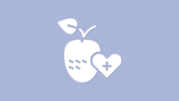 Icono blanco de fruta sana aislado sobre fondo púrpura. Animación gráfica de vídeo 4K — Vídeo de stock