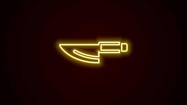 Ligne lumineuse au néon Icône de couteau isolé sur fond noir. Symbole de couverts. Animation graphique de mouvement vidéo 4K — Video