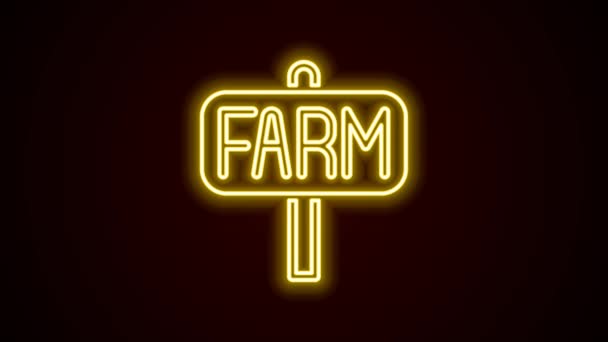 Glowing neon line Location farm icon isolated on black background. 4K Video motion graphic animation — Stock Video