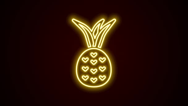 Zářící neonová linie Ananas tropické ovoce ikona izolované na černém pozadí. Grafická animace pohybu videa 4K — Stock video