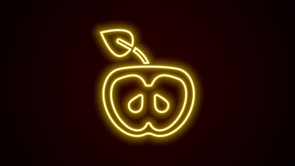 Leuchtende Leuchtschrift Apple-Symbol isoliert auf schwarzem Hintergrund. Übergewicht. Gesunde Ernährung. Fitness-Diät. 4K Video Motion Grafik Animation — Stockvideo