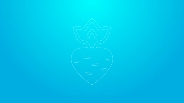 Pink line Turnip icon isolated on blue background. 4K Video motion graphic animation — Stok video