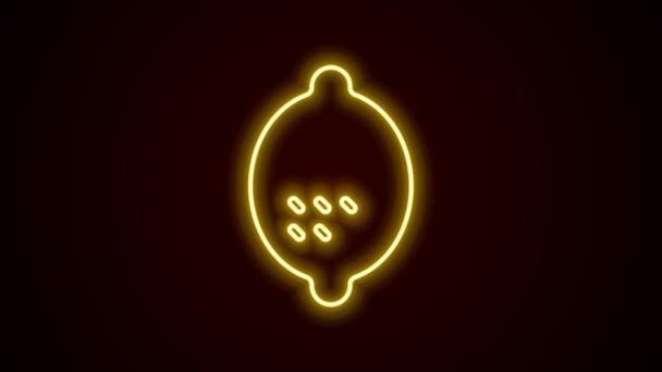 Ligne lumineuse au néon Icône citron isolé sur fond noir. Animation graphique de mouvement vidéo 4K — Video