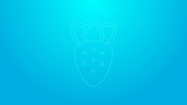 Pink line Strawberry icon isolated on blue background. 4K Video motion graphic animation — Vídeos de Stock