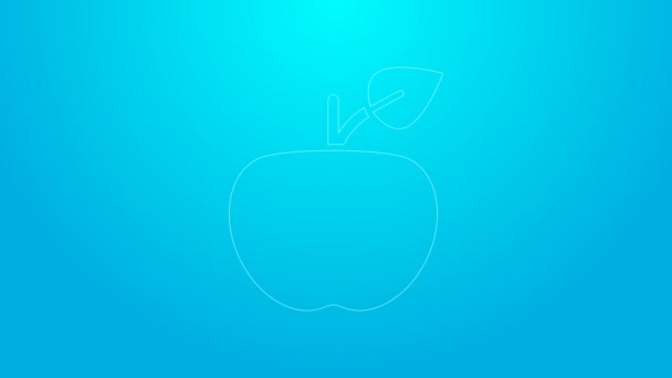 Różowa linia Apple ikona izolowana na niebieskim tle. Nadwaga. Zdrowa dieta. Dietetyczne jabłko. 4K Animacja graficzna ruchu wideo — Wideo stockowe