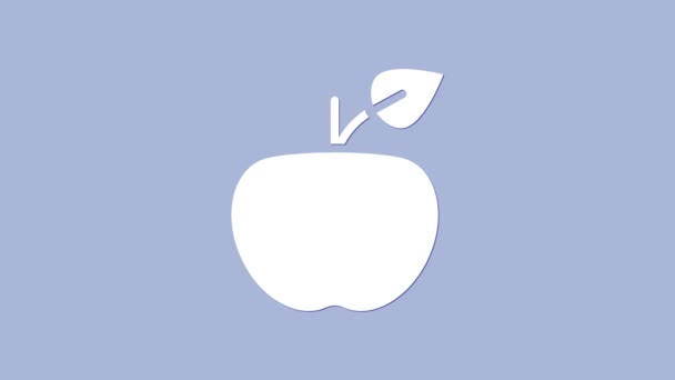 Icono de manzana blanca aislado sobre fondo púrpura. El exceso de peso. Menú de dieta saludable. Aptitud dieta manzana. Animación gráfica de vídeo 4K — Vídeos de Stock