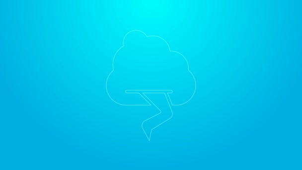 Icono de tormenta de línea rosa aislado sobre fondo azul. Nube y relámpago. Icono del tiempo de tormenta. Animación gráfica de vídeo 4K — Vídeo de stock