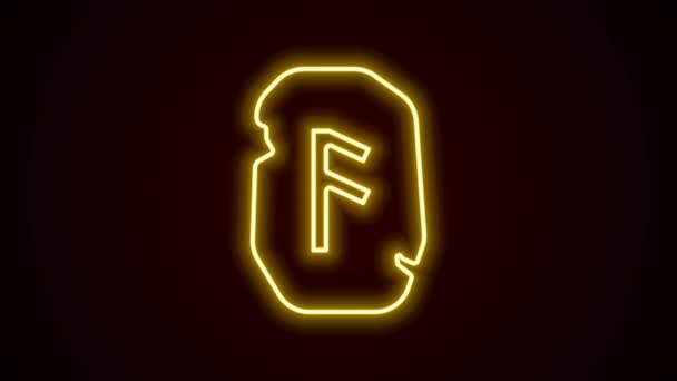 Linea neon incandescente icona runa magica isolata su sfondo nero. Pietra di runa. Animazione grafica 4K Video motion — Video Stock