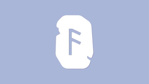 Icona runa magia bianca isolata su sfondo viola. Pietra di runa. Animazione grafica 4K Video motion — Video Stock
