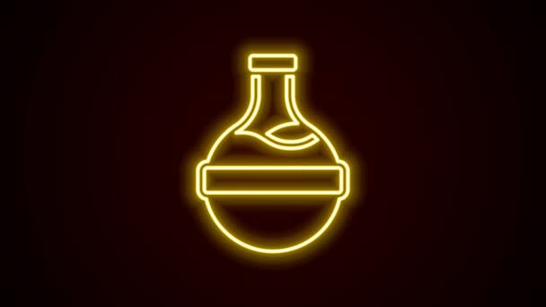 Leuchtende neonfarbene Flasche mit Trank-Symbol isoliert auf schwarzem Hintergrund. Fläschchen mit Zaubertrank. Frohe Halloween-Party. 4K Video Motion Grafik Animation — Stockvideo