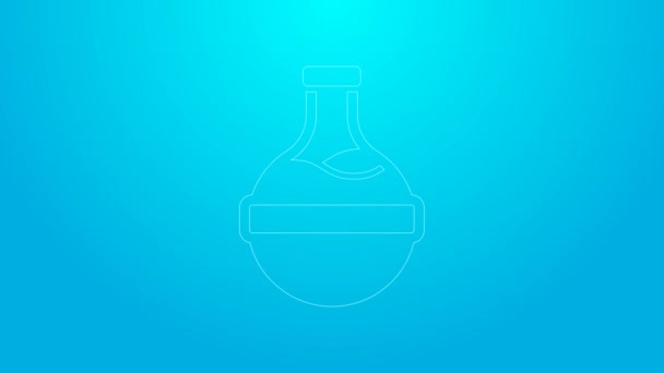 Pink line Bottle with potion icon isolated on blue background. Flask with magic potion. Happy Halloween party. 4K Video motion graphic animation — Stock Video
