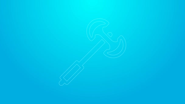 Pink line Medieval poleaxe icon isolated on blue background. 4K Video motion graphic animation — Vídeo de Stock