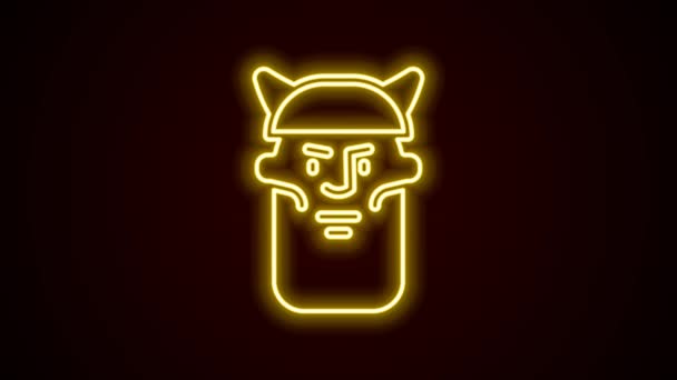 Glowing neon line Viking head icon isolated on black background. 4K Video motion graphic animation — Vídeo de Stock