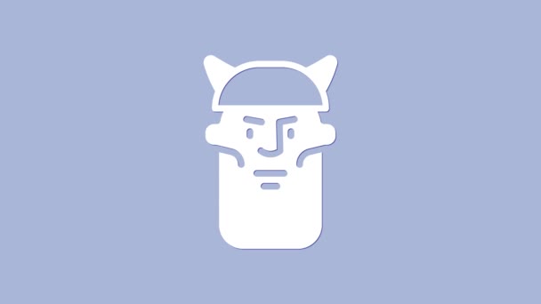 White Viking head icon isolated on purple background. 4K Video motion graphic animation — Video