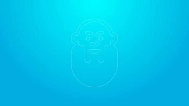 Pink line Viking head icon isolated on blue background. 4K Video motion graphic animation — Stock Video