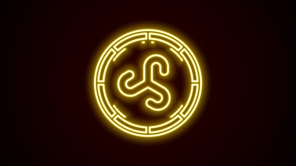 Glowing neon line Shield viking icon isolated on black background. Round wooden shield. Security, safety, protection, privacy, guard concept. 4K Video motion graphic animation — Stok Video