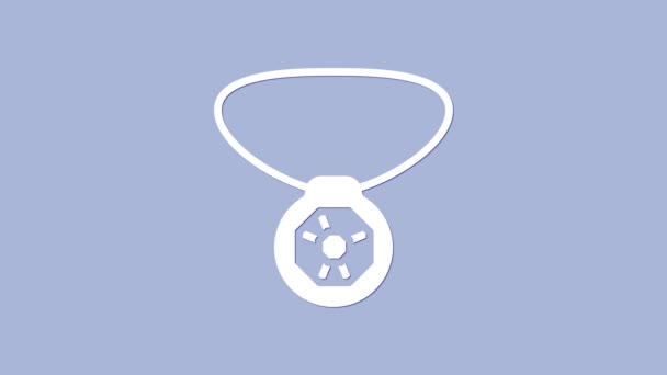 White Necklace with gem icon isolated on purple background. 4K Video motion graphic animation — Vídeos de Stock