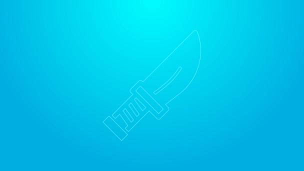 Růžová čára Ikona dýky izolované na modrém pozadí. Ikona nože. Meč s ostrým mečem. Grafická animace pohybu videa 4K — Stock video