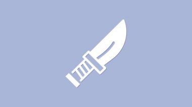 Beyaz Hançer simgesi mor arkaplanda izole edilmiş. Bıçak ikonu. Keskin bıçaklı kılıç. 4K Video hareketli grafik canlandırması