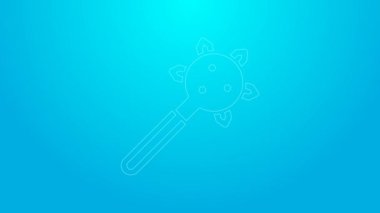Pink line Medieval chained mace ball icon isolated on blue background. Morgenstern medieval weapon or mace with spikes. 4K Video motion graphic animation