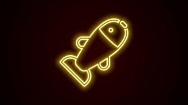 Parlayan neon hattı. Siyah zemin üzerinde balık simgesi izole edildi. 4K Video hareketli grafik canlandırması