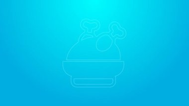 Pembe çizgi, kızarmış hindi ya da mavi arka planda izole edilmiş tavuk ikonu. 4K Video hareketli grafik canlandırması