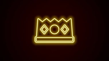 Parlayan neon hattı King Crown simgesi siyah arka planda izole edildi. 4K Video hareketli grafik canlandırması