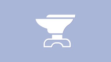 White Anvil for blacksmithing and hammer icon isolated on purple background. Metal forging. Forge tool. 4K Video motion graphic animation