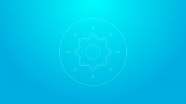 Pink line Shield viking icon isolated on blue background. Round wooden shield. Security, safety, protection, privacy, guard concept. 4K Video motion graphic animation