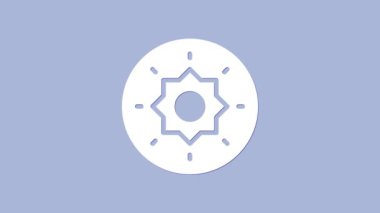 White Shield viking icon isolated on purple background. Round wooden shield. Security, safety, protection, privacy, guard concept. 4K Video motion graphic animation