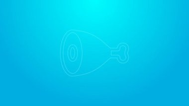 Pink line Chicken leg icon isolated on blue background. Chicken drumstick. 4K Video motion graphic animation