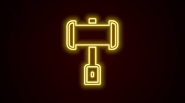 Glowing neon line Medieval battle hammer icon isolated on black background. 4K Video motion graphic animation