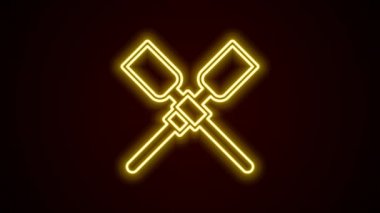Parlayan neon hattı kürekler veya kürekler siyah arkaplanda izole edilmiş bir tekne simgesi. 4K Video hareketli grafik canlandırması